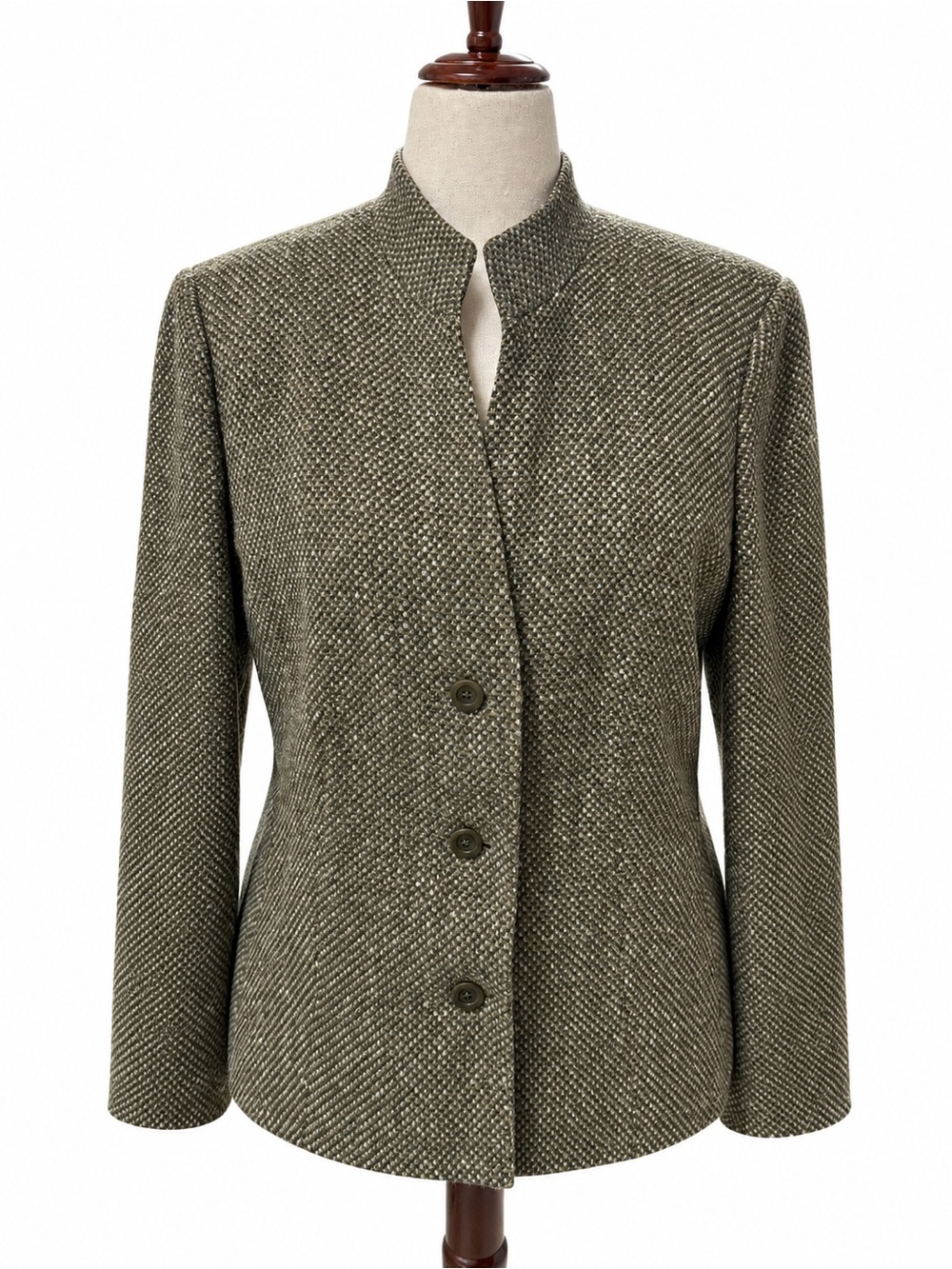 Kasper Olive Textured Stand-Collar Blazer size 16